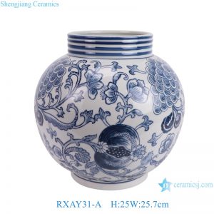 RXAY31-A Modern Blue and White Grape pomegranate flower and fruit pattern Ceramic Flower Pot Vase