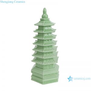 RXCC01-A Ceramic Pagoda Sculptures Home Art Statues Green Color Glazed