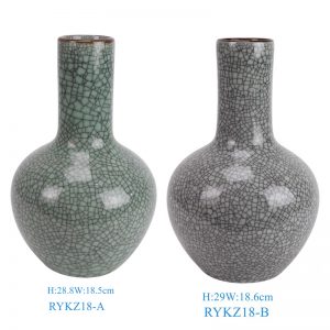 RYKZ18-A/RYKZ18-B Green and Ink color Split crack glazed Ceramic Globular decorative flower vase