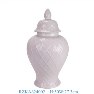 RZKA624002 Modern Style White color Carved Grid Pattern Porcelain Ginger Temple jar With lid