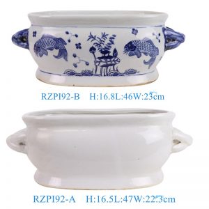 RZPI92-A/RZPI92-B Blue and white fish algae pattern oval double Ceramic flowerpot Growing Garden Planter