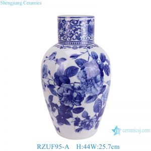 RZUF95-A Chinese Style Blue and White Peony flower butterfly Straight Melon shape Decorative Ceramic flower vase
