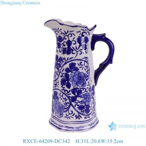 RXCE-64209-DC342 Blue and white flower pattern kettle shape ceramic vase home decoration