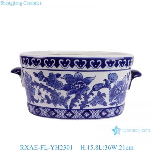 RXAE-FL-YH2301 Blue and white Porcelain Oval shape Flower Pattern Ceramic Planters Pot with ears