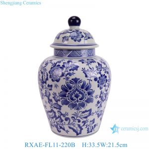 RXAE-FL11-220B Simple style Blue and White Twisted flower pattern Ceramic Jar with lid for home decoration