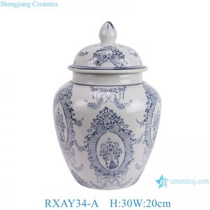 RXAY34-A Blue and White Porcelain Twisted flower Mirror pattern Ceramic jar with lid Flower pot