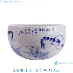 RXCB01-A Blue and white Shrimp fun pattern Water shallow fish tank Ceramic flower pot Planter