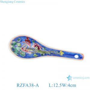 RZFA38-A-B-C-D Blue Green Yellow Bottom Phoenix Flower and Bird Pattern Ceramic Soup Dessert Spoon