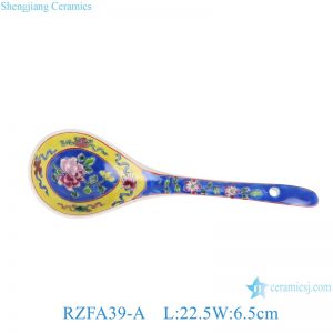 RZFA39-A-B-C-D Blue Green Yellow Bottom Phoenix Flower and Bird Pattern Big table Spoon Ceramic Soup Ladle