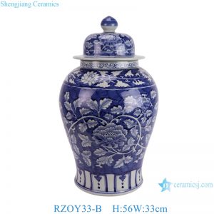 RZOY33-B Antique Blue and White Peony Flower Pattern Porcelain Lidded Jars Decorative flower vase