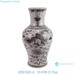RXCG02-A  Antique Hand-painted Underglazed red and White Lion Pattern Fish Tail Shape Home Decoration