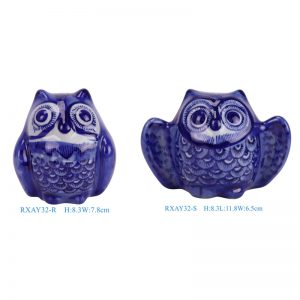 RXAY32-R-S blue and white porcelain owl for home decoration