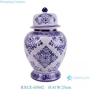 RXCE-65042 Blue and White Flower Pattern Porcelain Temple Jar for home decoration