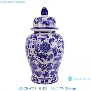 RXCE-6711-DC333 Blue and White Flower Pattern Porcelain Temple Jar for home decoration