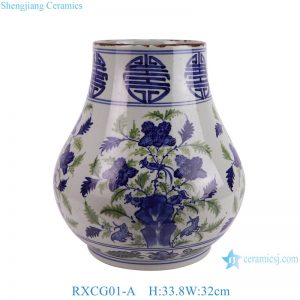 RXCG01-A  Antique Hand-painted Blue and Green Flower Bird Double Happiness Pattern Home Decoration