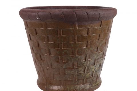 RXCH01-A  Antique carved woven pattern terracotta flower pot with hole at center