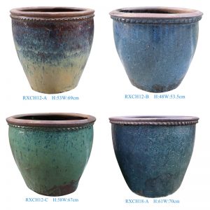 RXCH12-A-B-C-18-A  Retro Vintage Terracotta Hand-made Round Shape Big Porcelain Planter For Garden