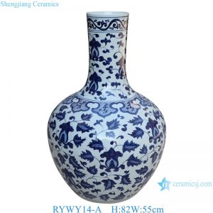 RYWY14-A  Hand-painted Blue and White Flower Pattern Globular Shape Big Ceramic Vase for Home Decoration