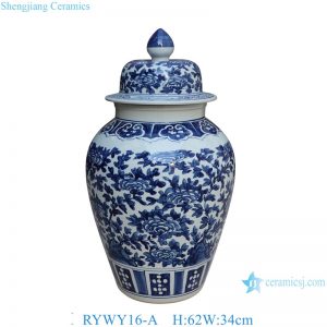 RYWY16-A  62cm Handmade Blue and White Flower Design Porcelain Temple Jar for home decoration