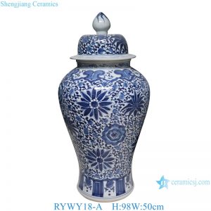 RYWY18-A  98cm 38.6inch Hand Painted Blue and White Sunflower Pattern Ceramic Temple Jar for home decoration