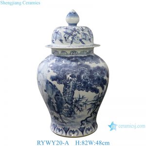 RYWY20-A  82cm 32inch Hand Painted Blue and White Characters and Peach Design Porcelain Temple Jar for home decoration