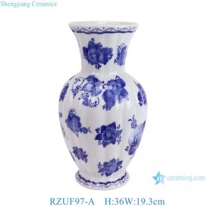 RZUF97-A Blue and White flower leaf patterned Melon shaped Ceramic Flower vase