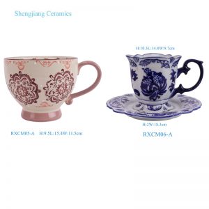 RXCM05-A / RXCM06-A 6 inch pink floral pattern blue and white ceramic coffee cup