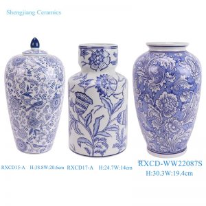 RXCD15-A/RXCD-W/RXCD17-A Blue and white flower pattern ceramic bottle vase melon bottle ceramic jar flower vase
