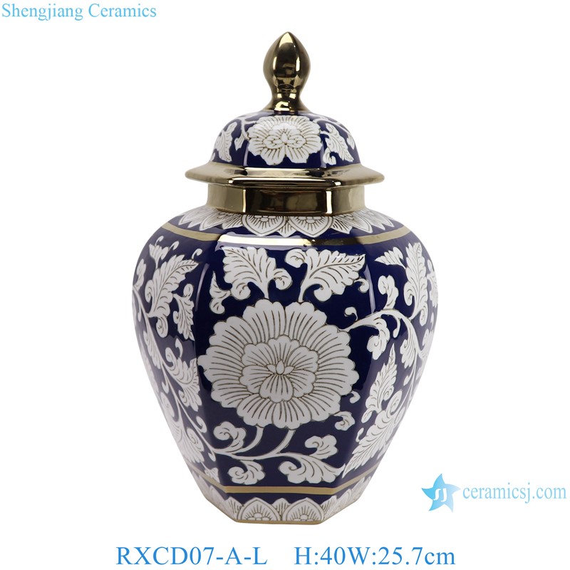 Blue & White Porcelain Hexagonal Vase - Peony Design Blue & White Porcelain Hexagonal Vase - Peony Design