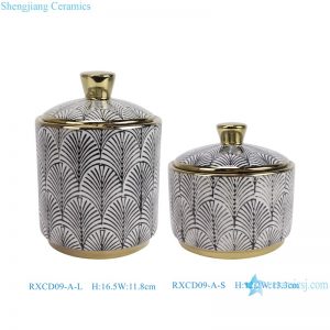RXCD09-A-L-S  Black leaf patterned gold-plated straight tube tea jar Canister