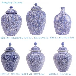 RXCD11/RXCD12/RXCD13 Modern style Blue and White Flower pattern Hexagonal shape Round Ceramic Jars flower vase