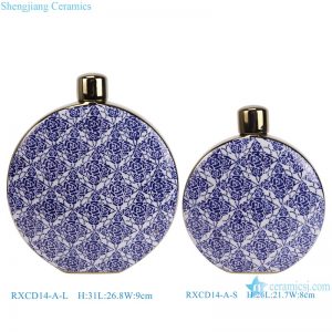 RXCD14-A-L-S Modern style Blue and white flower Pattern gold-Trim moon holding bottle