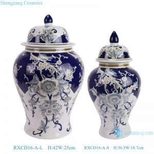 RXCD16-A-L/RXCD16-A-S Simple blue and white Flower Leaf Pattern Porcelain Ginger Jar