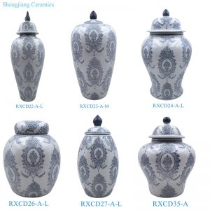 RXCD22-A /RXCD23-A / RXCD24-A Simple style Blue and white split flower pattern Ceramic Jars with lid