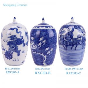 RXCJ03-A-B-C Blue and white ice plum Unicorn Chinese traditional Songzi Pattern Ceramic melon jar