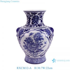 RXCM12-A Blue and white open window vase Flower and Bird Pattern ceramic flower vase