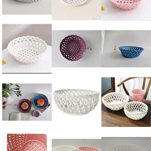RWAA-TD series Glossy ceramic weave basket bowl vegetables holder stoneware woven fruit basket ceramic berry basket（MOQ:200）
