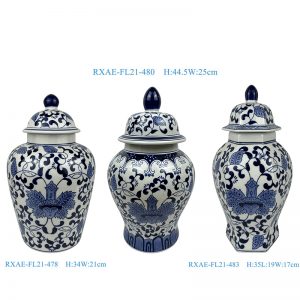RXAE-FL21-478/RXAE-FL21-480/RXAE-FL21-483 Jingdezhen Blue and White Ceramic Ginger Jar Lotus Flowers Design Handmade Ceramic Vase