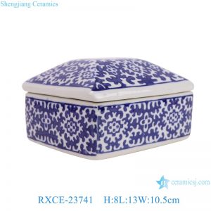 RXCE-23741 Blue and white flower Pattern Ceramic rectangular box jewelry box