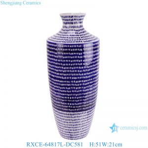 RXCE-64817L-DC581 Modern style Blue and white line dot patterned ceramic flower vase