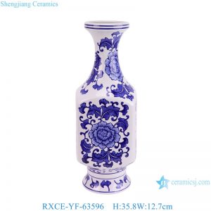 RXCE-YF-63596 Blue and white Flower and Leaf patterned four sided round mouth ceramic flower vase