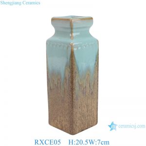 RXCE05 Green brown kiln transformed reactive glazed Ceramic square Vase