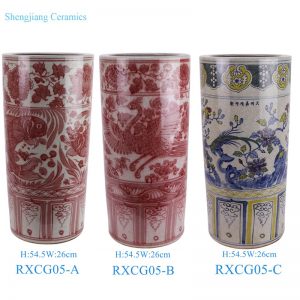 RXCG05-A-B-C  Hand-painted Fish and Alga Crane  flower and bird Arrow Pattern Underglazed red Ceramic Umbrella stand flower pot