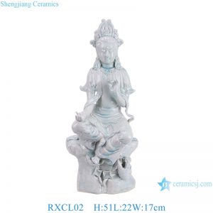 RXCL02 Blue glazed carved Guanyin Ceramic Statue Figurine