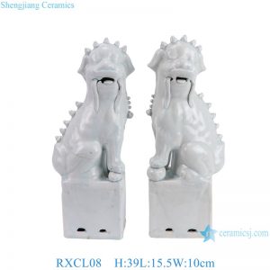 RXCL08 A pair of blue glazed carved lion dogs Ceramic Statue