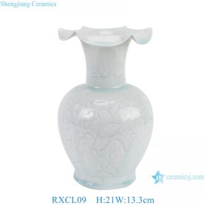 RXCL09 Solid color Blue glazed carved petal mouth Ceramic flower vase