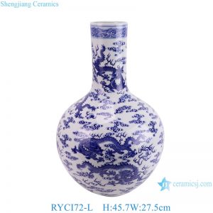 RYCI72-L Jingdezhen Antique Blue and White Dragon Pattern Cermaic Globular flower vase