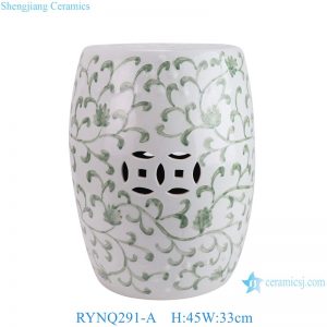 RYNQ291-A Green Color Lotus flower pattern Ceramic Stools Home drum seat