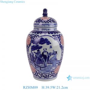 RZHM09 Jingdezhen Blue and white Red window with eight immortal figures handpainted Porcelain Ginger Jar