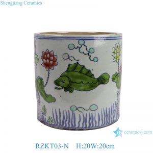 RZKT03-N Jingdezhen Handpainted Blue and white colorful lotus fish patterned Pen holder Ceramic Vase